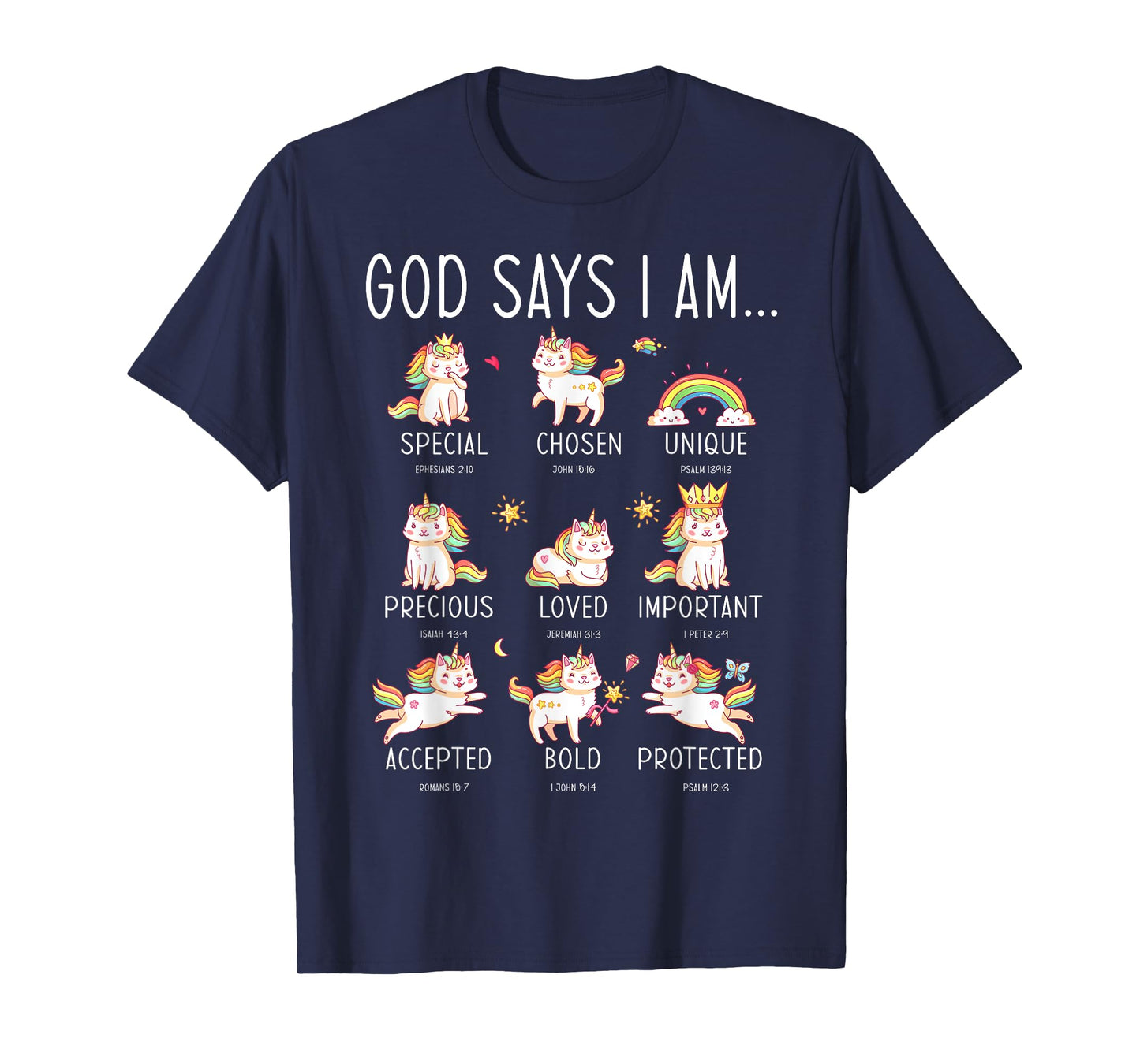 God says I Am Christian Jesus Bible Verse Unicorn girls T-Shirt