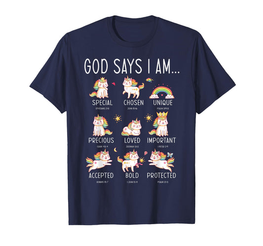 God says I Am Christian Jesus Bible Verse Unicorn girls T-Shirt