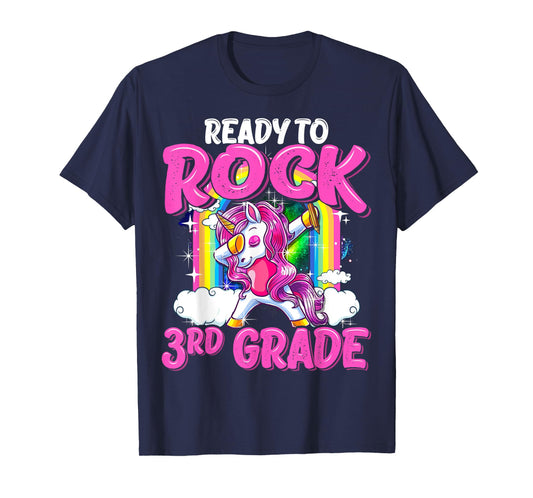 Ready To Rock 3rd Grade Dabbing Unicorn Back To School Girls T-Shirt