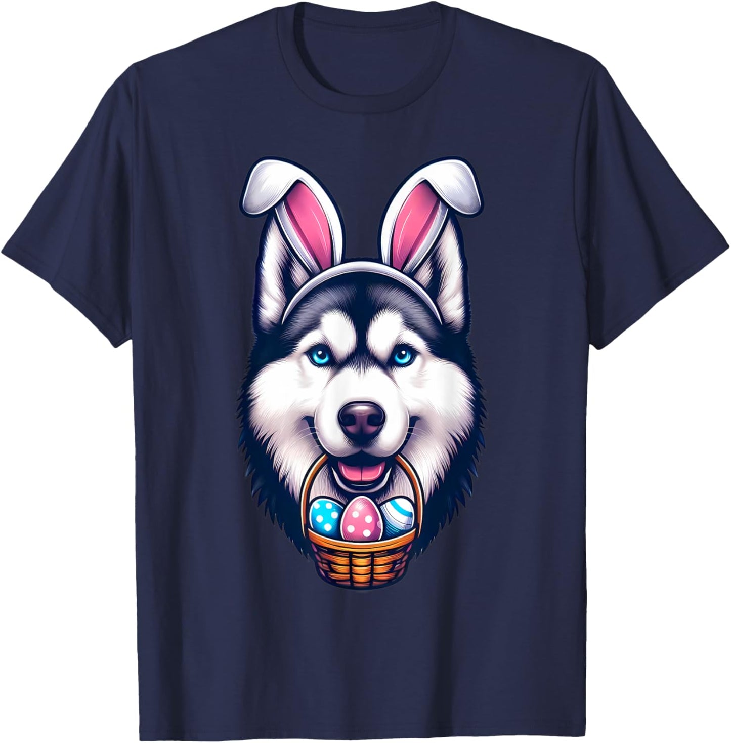 Cute Bunny Ear Siberian Husky Dog Easter Eggs Owner Mom Dad T-Shirt