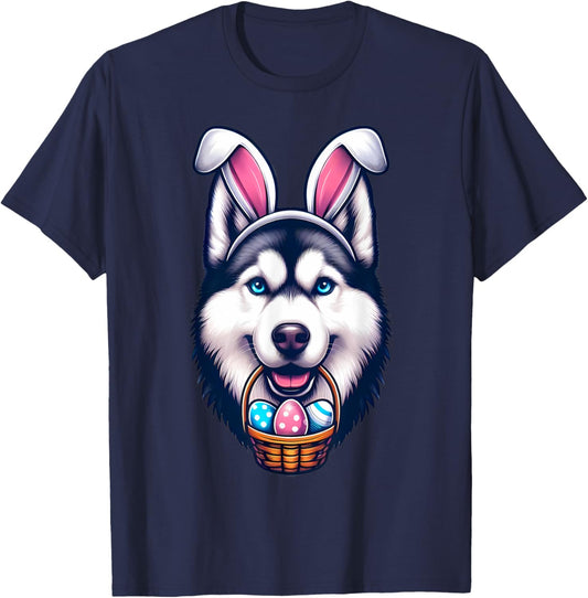 Cute Bunny Ear Siberian Husky Dog Easter Eggs Owner Mom Dad T-Shirt