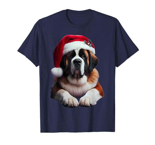 Saint Bernard With Santa Hat Christmas Xmas Dog Owner Mom T-Shirt