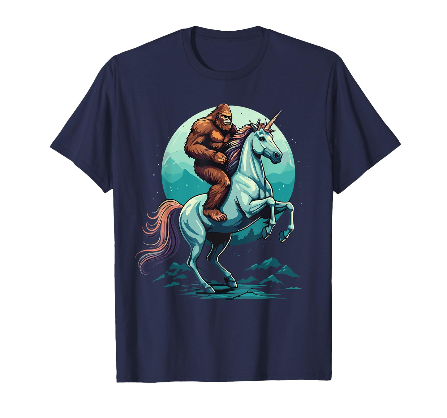 Bigfoot Riding Unicorn Funny Mythical Sasquatch Fantasy T-Shirt