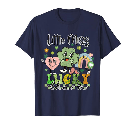 Retro Groovy Little Miss Lucky Charm St Patrick's Day T-Shirt
