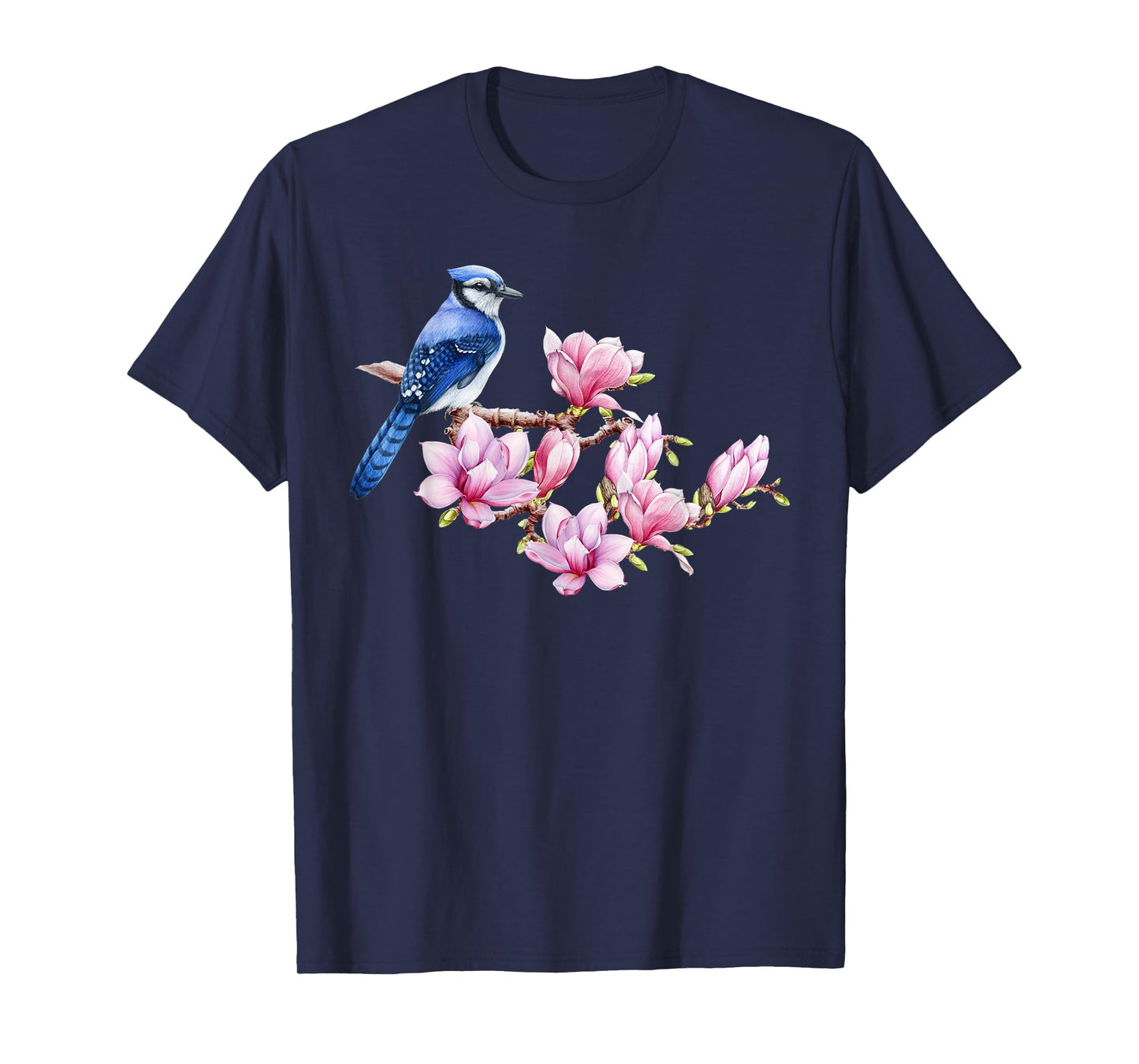 Blue Jay Bird on Magnolia - Watercolor Birding and Gardening T-Shirt