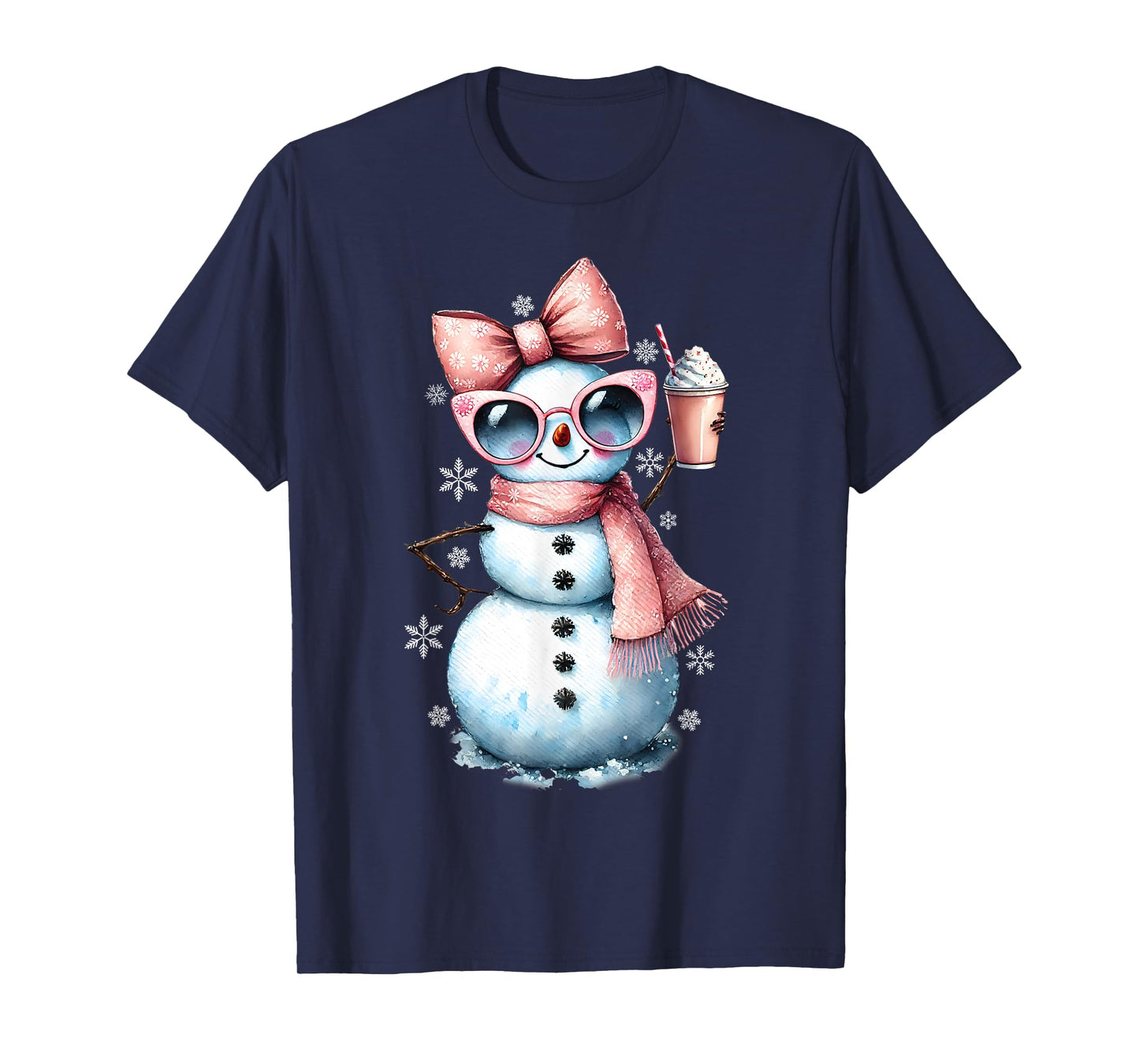Xmas Snowman Drinking Hot Chocolate Bougie Women Christmas T-Shirt