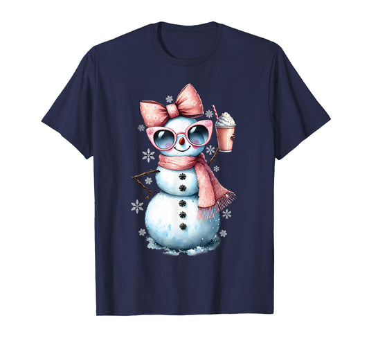 Xmas Snowman Drinking Hot Chocolate Bougie Women Christmas T-Shirt