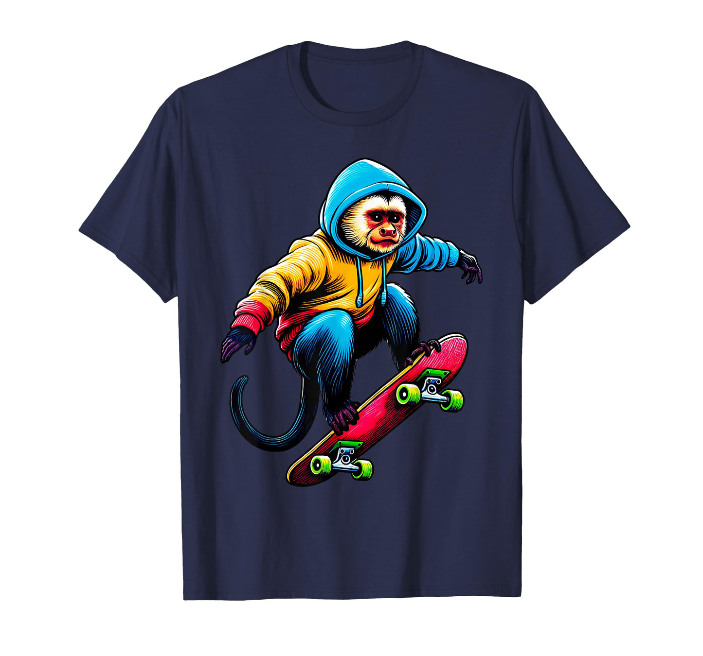 Cool Funky Capuchin Monkey Skateboarding Illustration Art T-Shirt