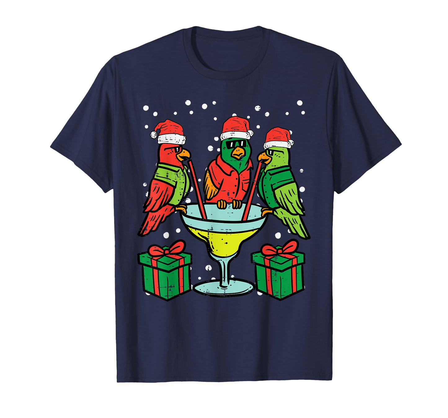 Christmas Parrots Santa Funny Xmas Bird Vacation Men Women T-Shirt