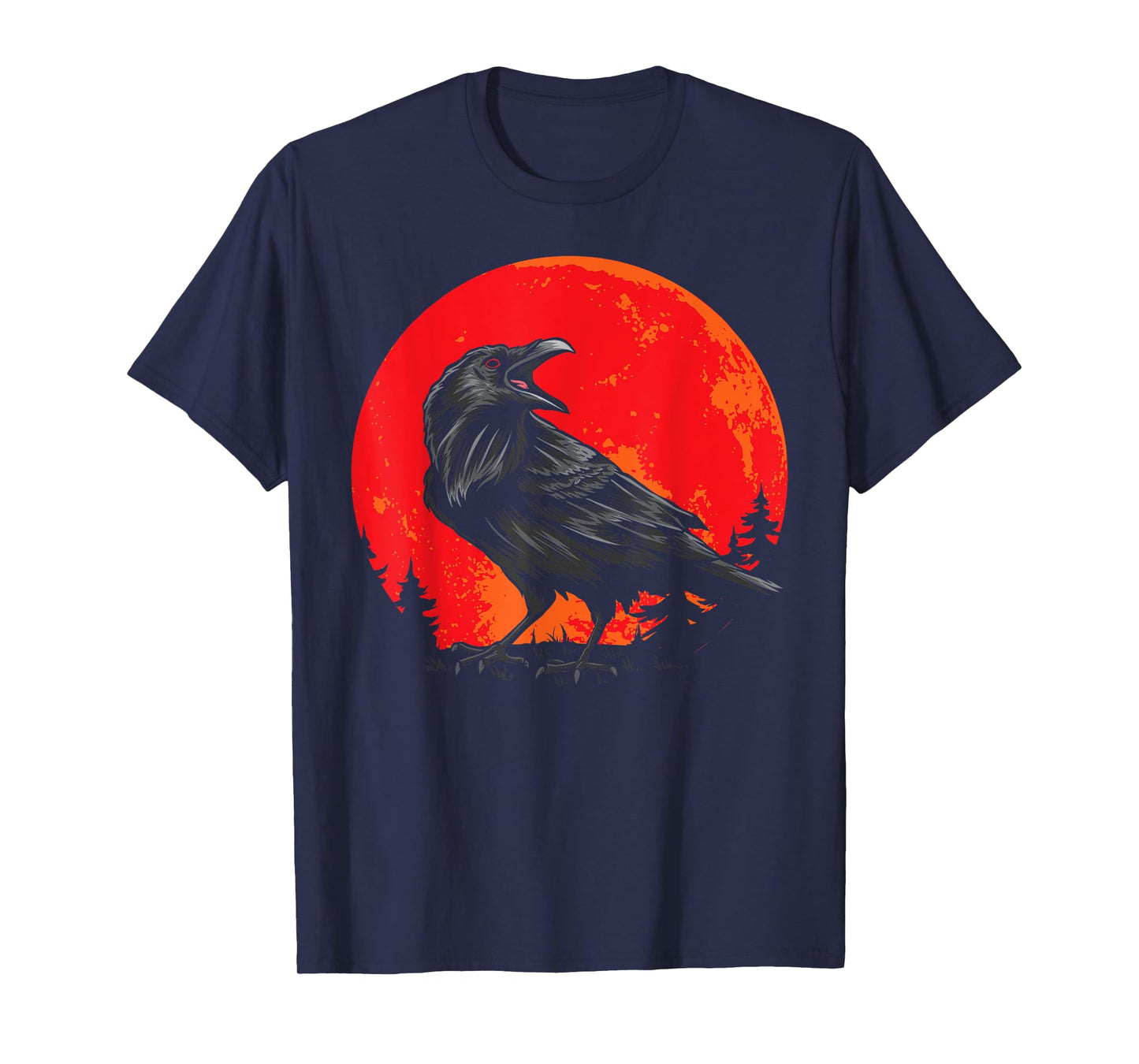 Red Moon Black Crow Gothic Animal Bird Spooky Forest Raven T-Shirt