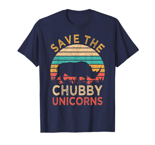 Save The Chubby Unicorns Vintage Funny Rhino Animal Rights T-Shirt