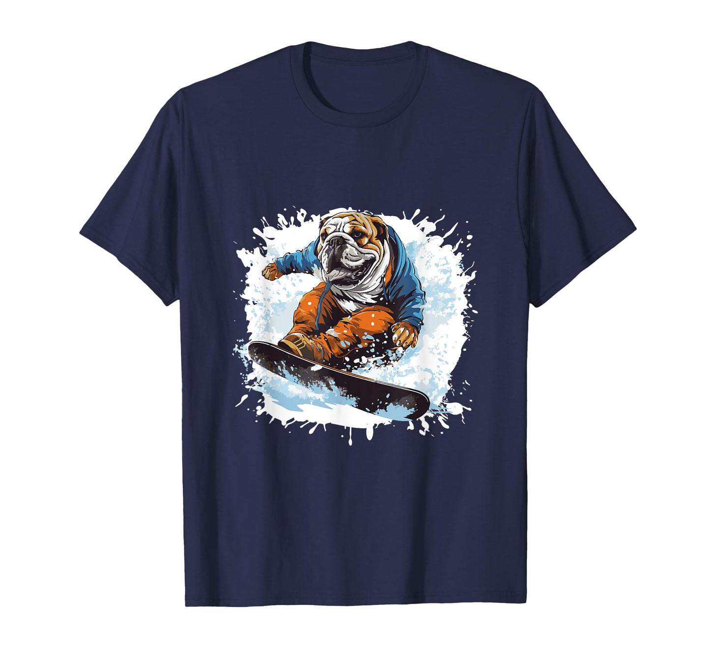 Bulldog Dog On Snowboard Animal Snowboarding T-Shirt for Men Women Girls Kids