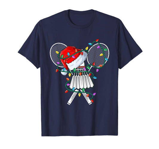 Christmas Badminton Xmas Santa Sports Hat Mens Womens Kids T-Shirt