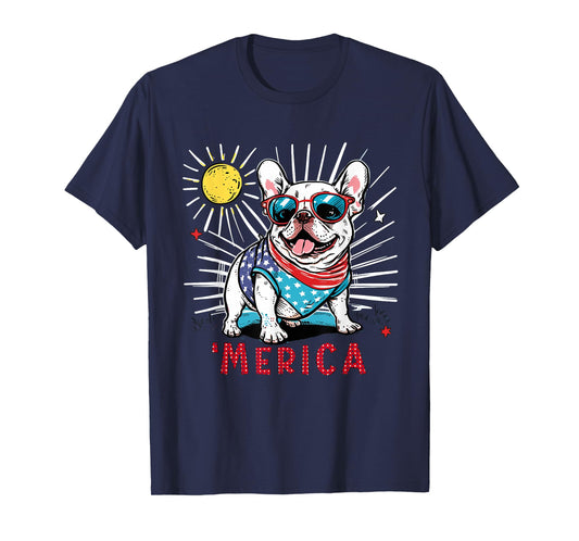 French Bulldog Frenchie Dog 4th of July Merica Sunglasses T-Shirt