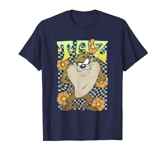 Looney Tunes Taz Groovy Retro Floral Portrait T-Shirt