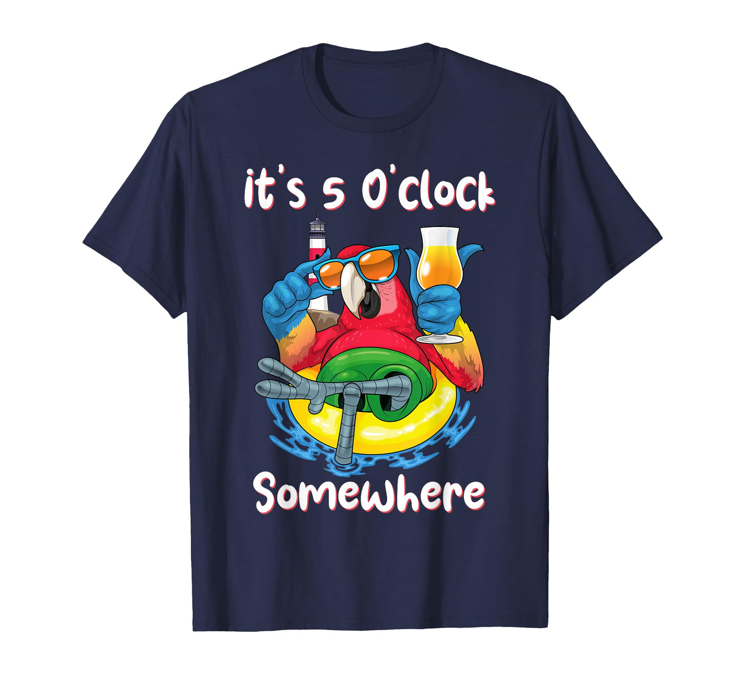 It's 5 O'clock Somewhere Shirt Drinking Parrot Beach Summer T-Shirt