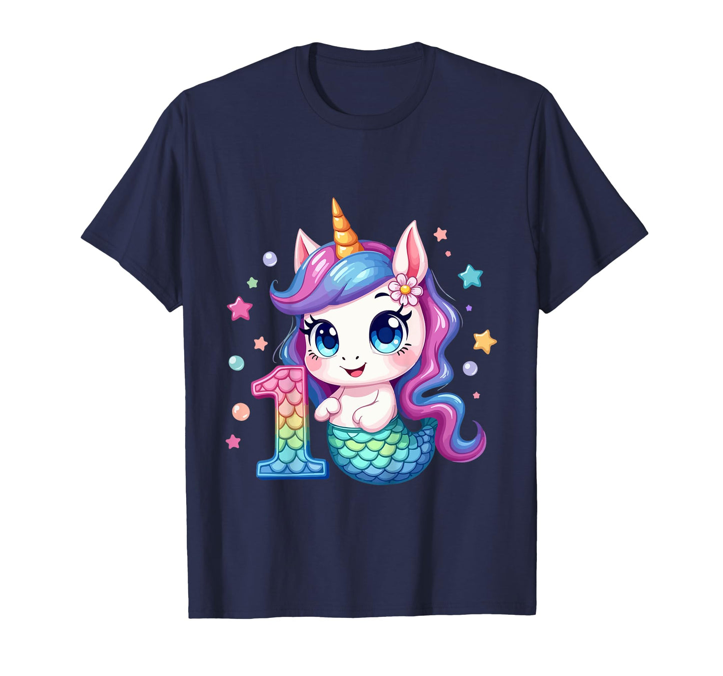 Kids Unicorn Mermaid 1st Birthday 1 Year Old Party Girls Outfit T-Shirt