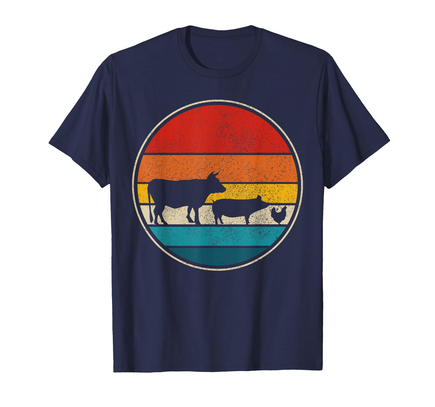 Farm Animals Cow Pig Chicken Vintage Retro Farm Gift T-Shirt