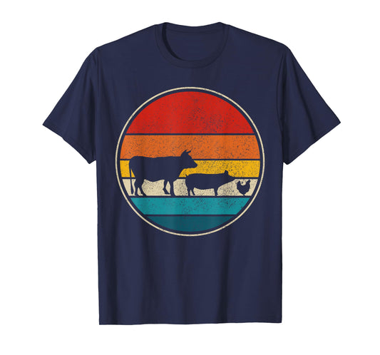 Farm Animals Cow Pig Chicken Vintage Retro Farm Gift T-Shirt