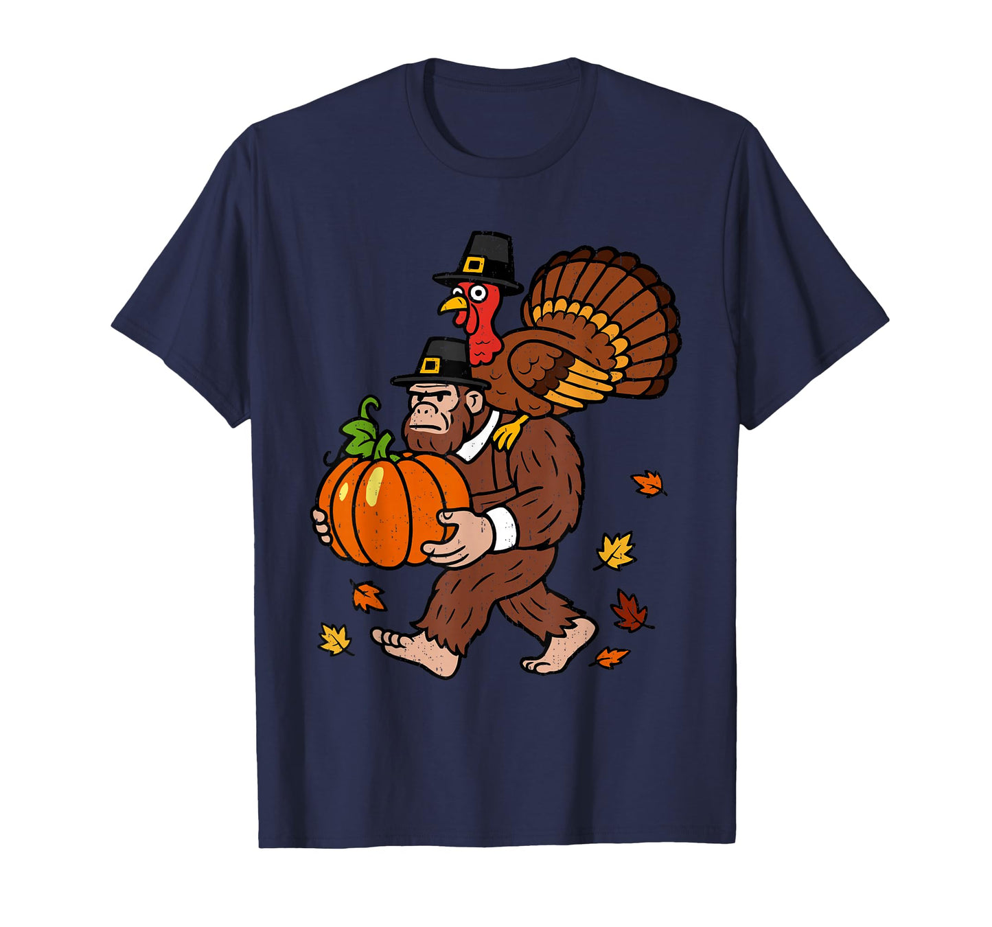 Bigfoot Pilgrim Turkey Pumpkin Thanksgiving Party Men Boys T-Shirt