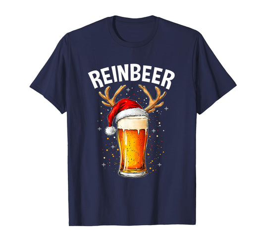 Reinbeer Winedeer Santa Hat Reindeer Couple Xmas Matching T-Shirt