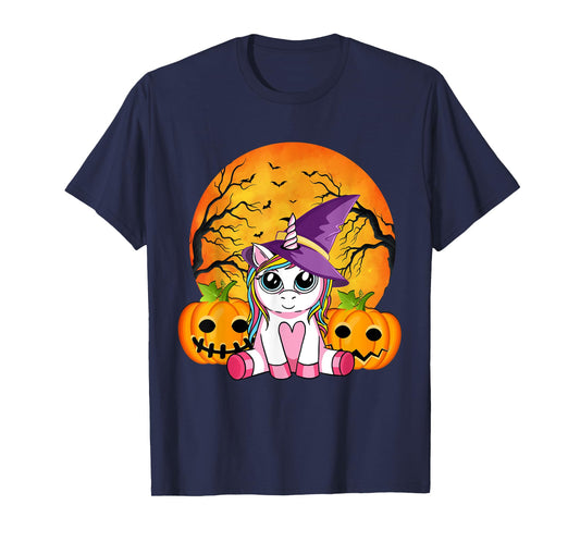 Cute Halloween Shirt Girls Women Witchy Unicorn Halloween T-Shirt
