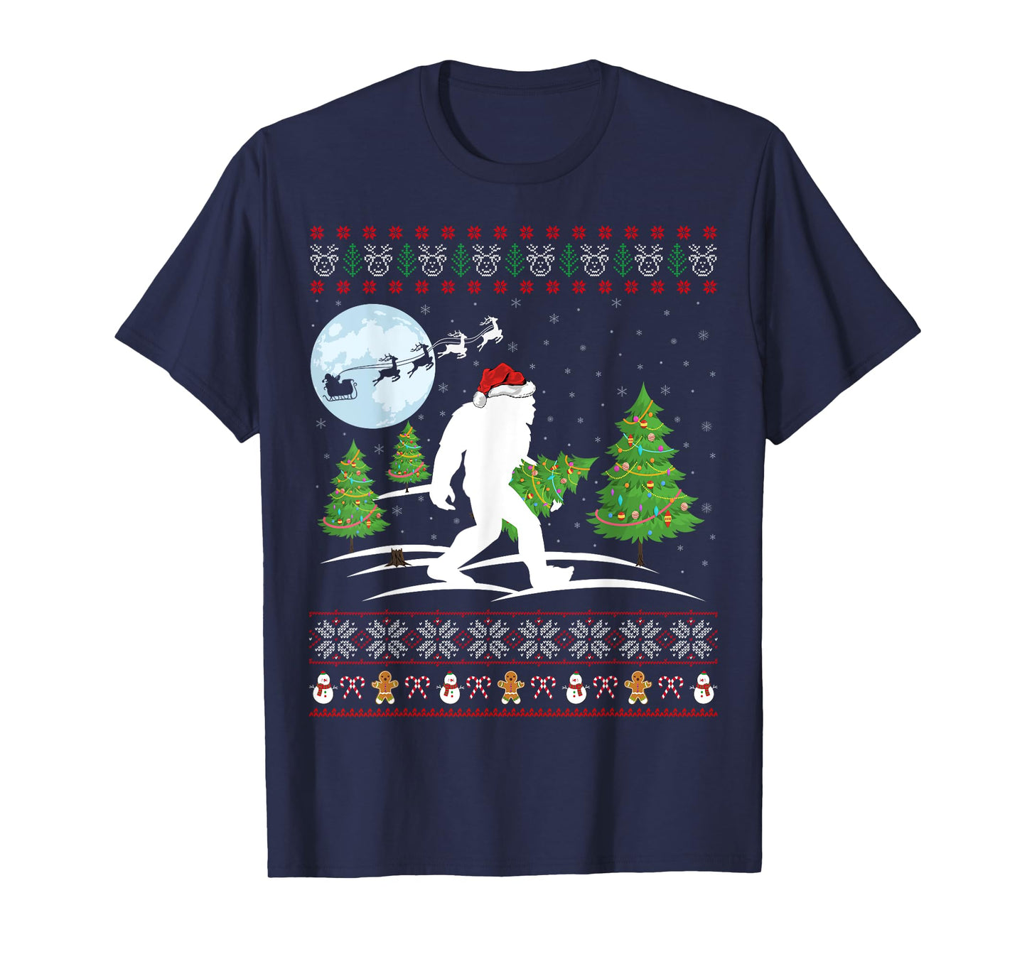 Funny Bigfoot Xmas Gift Santa Hat Ugly Bigfoot Christmas T-Shirt