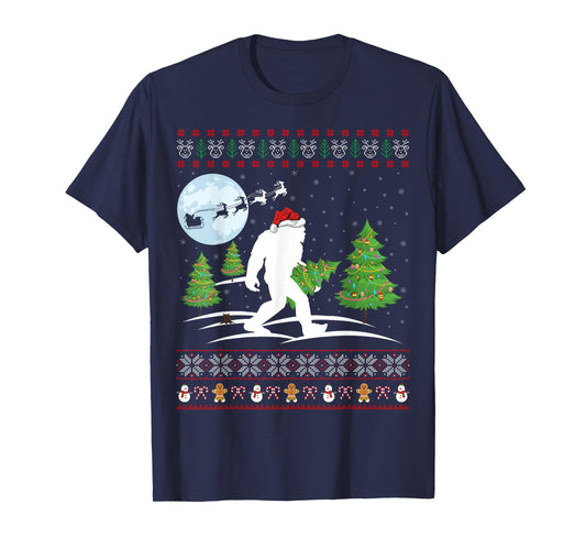 Funny Bigfoot Xmas Gift Santa Hat Ugly Bigfoot Christmas T-Shirt