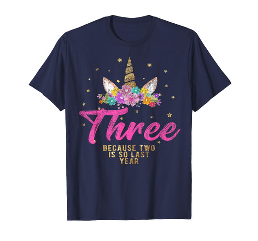Unicorn Birthday Shirt for 3 Year Old Girl Gift 3 T-Shirt