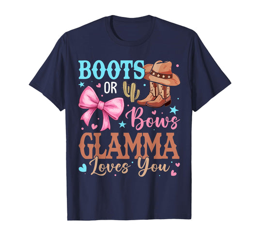 Boots or Bows Gender Reveal Decorations Glamma Loves You T-Shirt