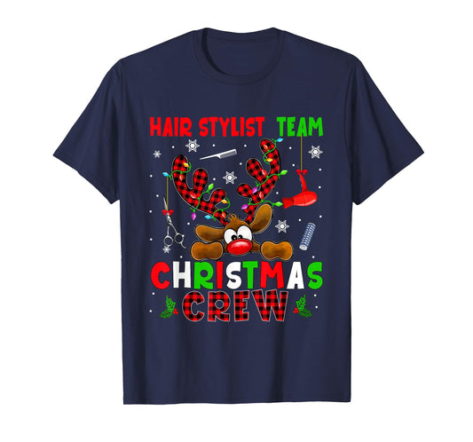 Hair Stylist Team Christmas Crew Proud Job Colorful Reindeer T-Shirt