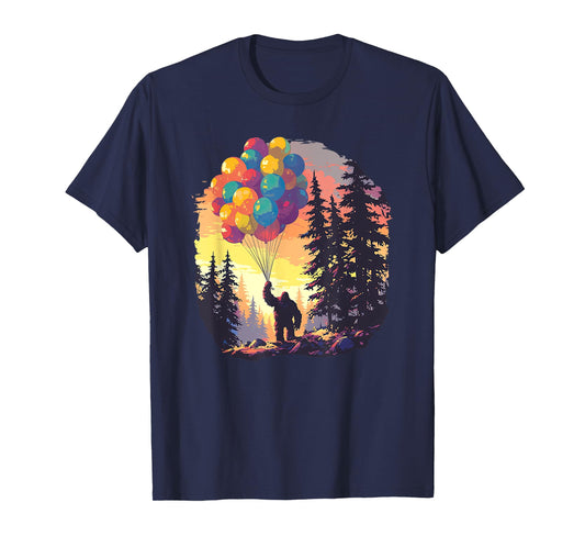 Bigfoot Forest Sunset Birthday Balloons Happy Bday Sasquatch T-Shirt