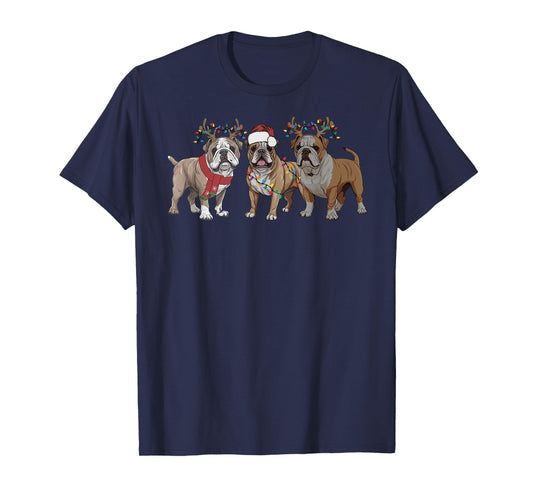English Bulldog Christmas New Year Dog Mom Dad Kids Family T-Shirt