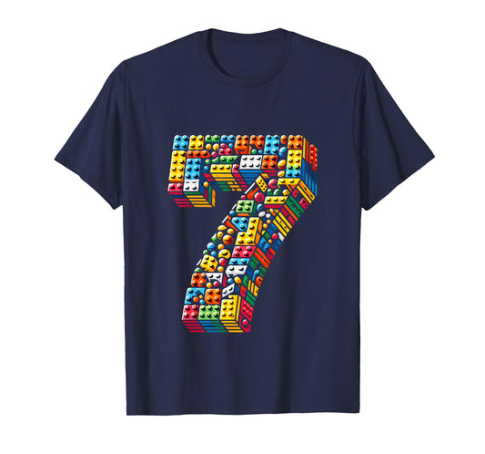 Kids 7 Year Old Blocks Building Master Builder 7th Birthday Boy T-Shirt