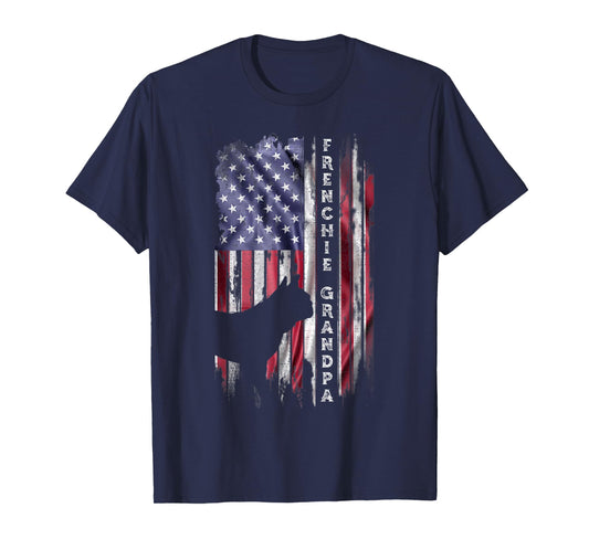USA Flag Proud French Bulldog Grandpa Frenchie Silhouette T-Shirt
