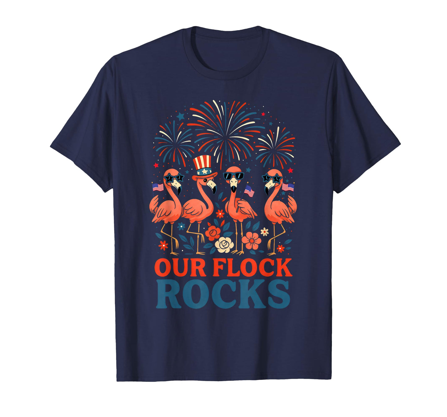 Our Flock Rocks Patriotic Flamingo for Men, Women and Kids T-Shirt