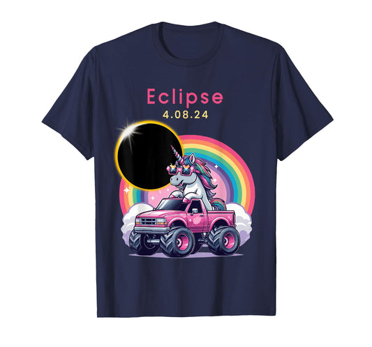 Total Solar Eclipse 2024 Monster Truck Unicorn Girl Funny T-Shirt
