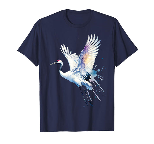 Snow Crane Bird Watching Beautiful Flying White Crane Water T-Shirt