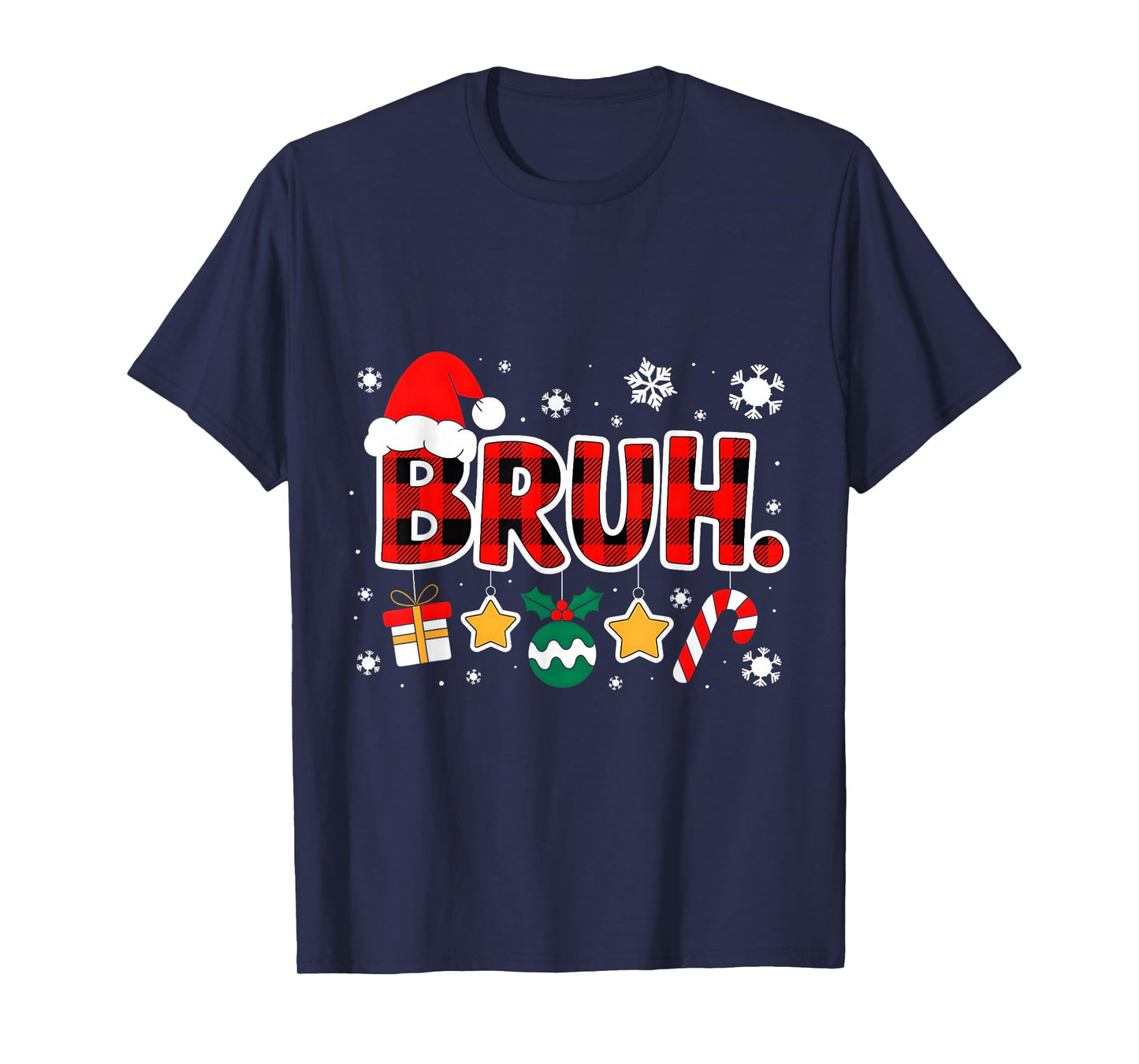 Bruh Funny Christmas Red Plaid Teens Boys Kids Xmas Pajamas T-Shirt
