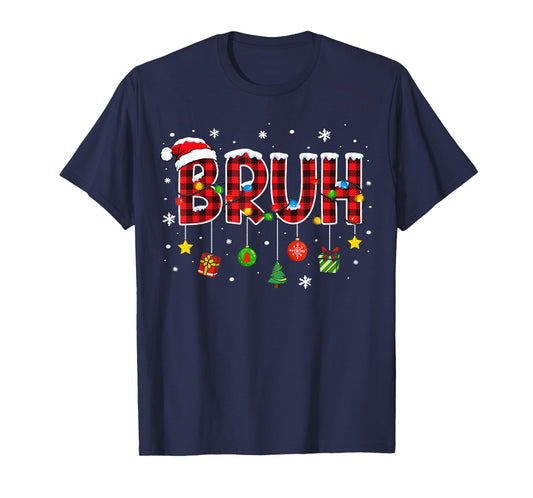 Bruh Funny Christmas Plaid Teens Boys Kids Xmas Pajamas T-Shirt