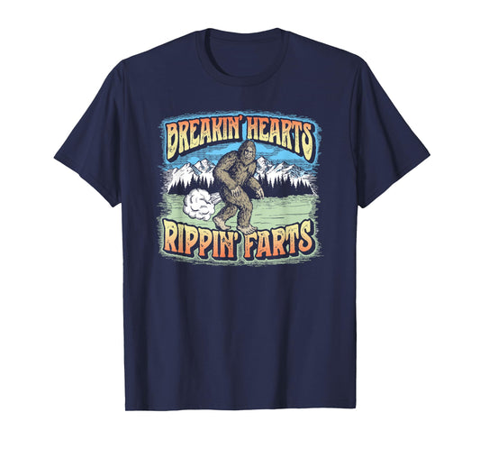 Breakin' Hearts, Rippin' Farts Funny Sasquatch Bigfoot 80s T-Shirt