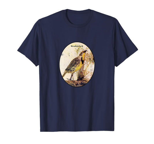 Retro Antique Meadowlark Vintage Bird Design T-Shirt