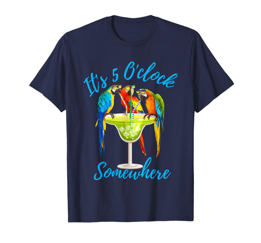 It's 5 O'clock Somewhere Funny Parrot Summer Beach Vacation T-Shirt for Men Women