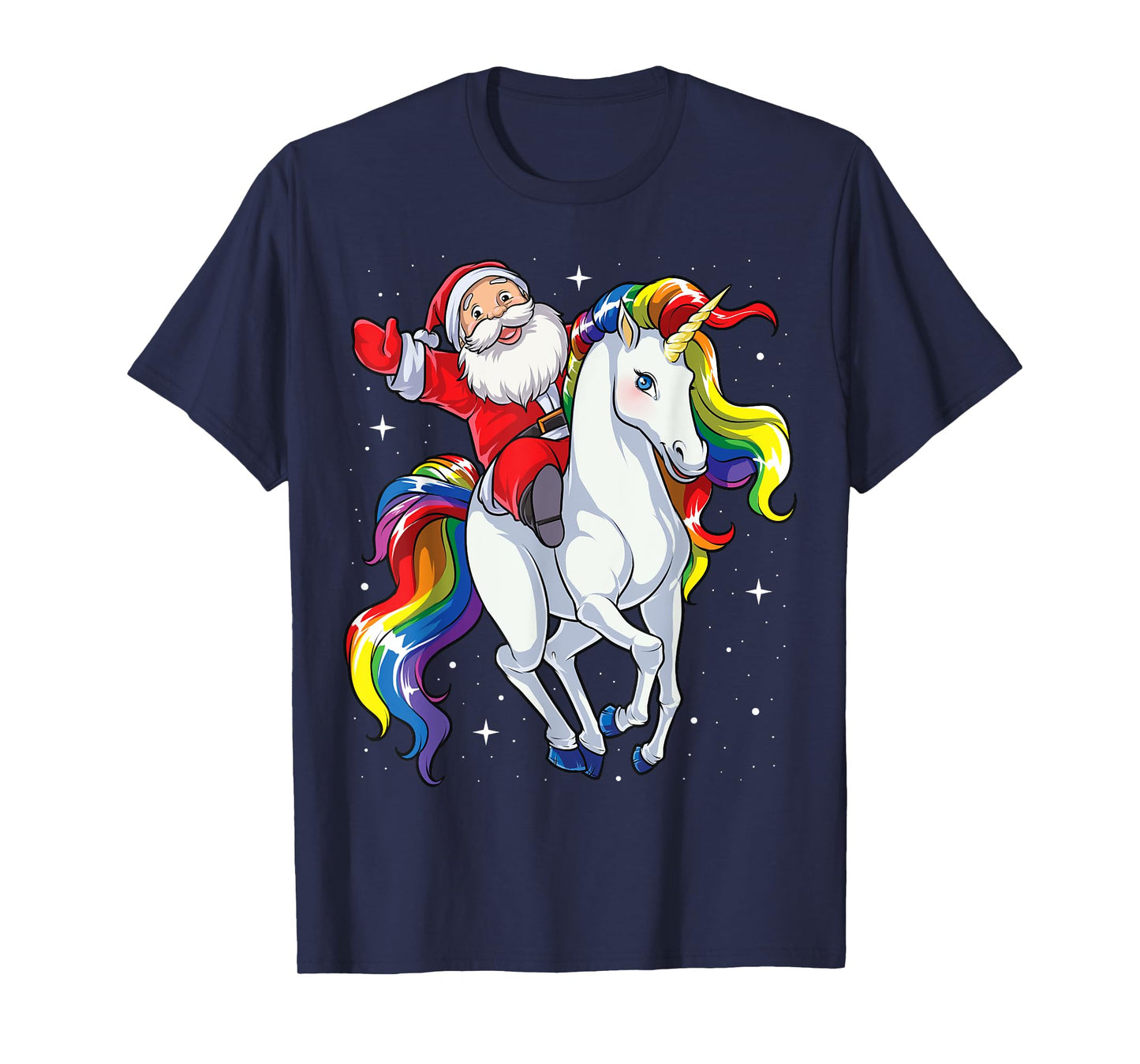 Christmas Santa Riding Unicorn Xmas Girls Women Rainbow T-Shirt