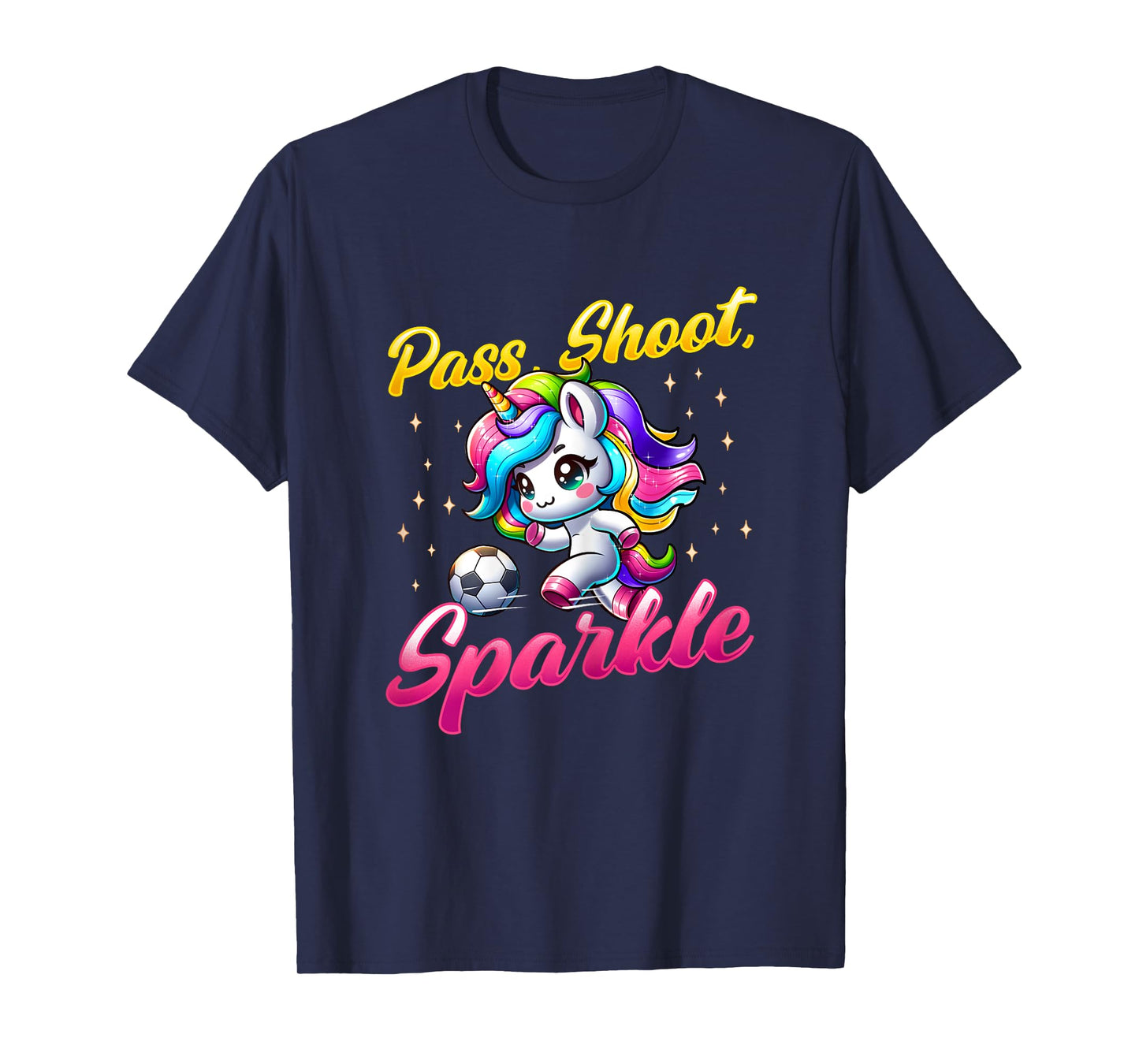 Pass Shoot Sparkle Soccer Player Unicorn Women Girls T-Shirt