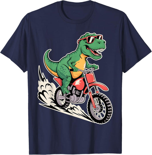 Dinosaur on Dirt Bike Cute Graphic Motocross Men Boys Kids T-Shirt