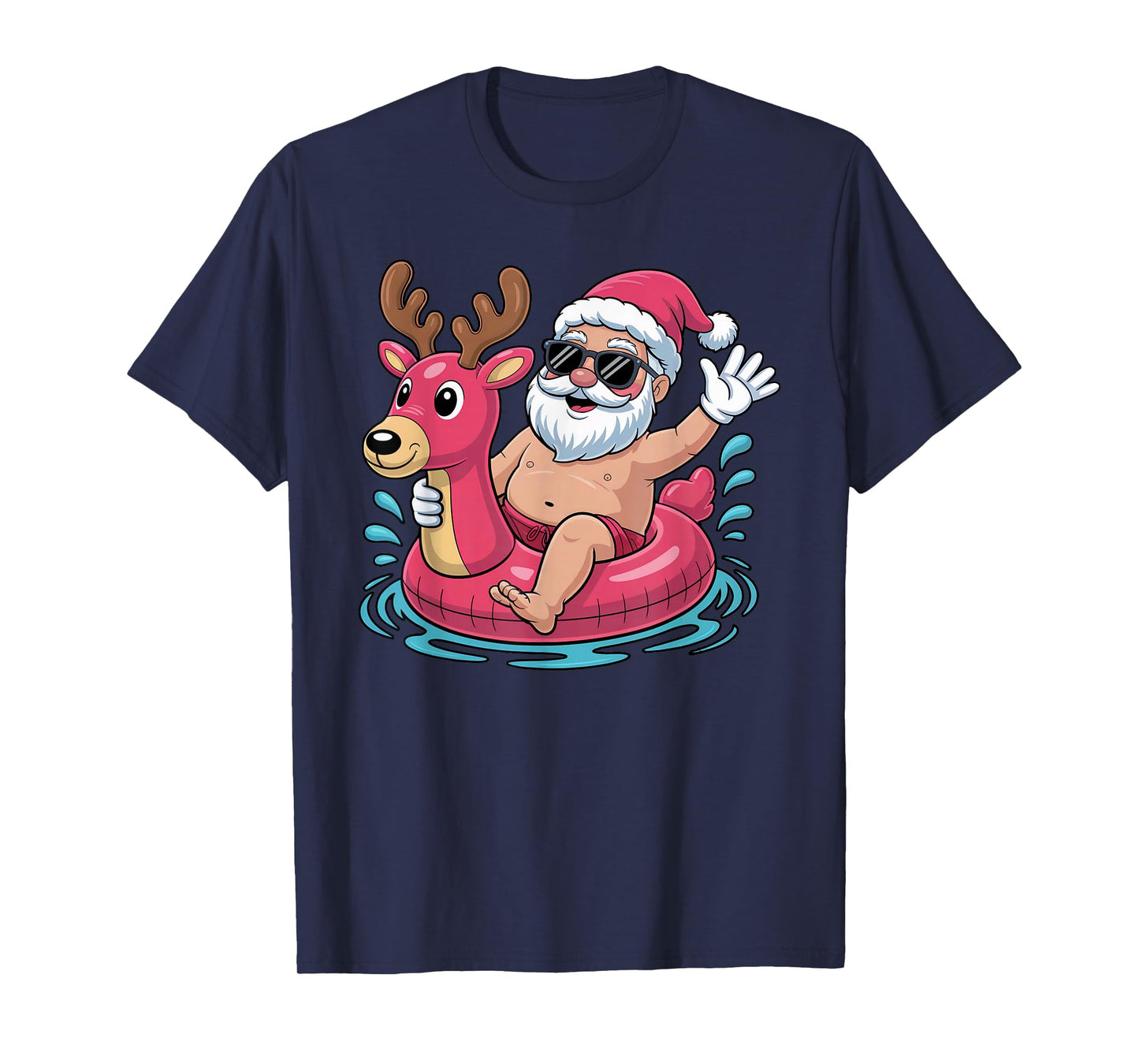 Santa Swimming At Pool Christmas in Summer July Beach Party T-Shirt