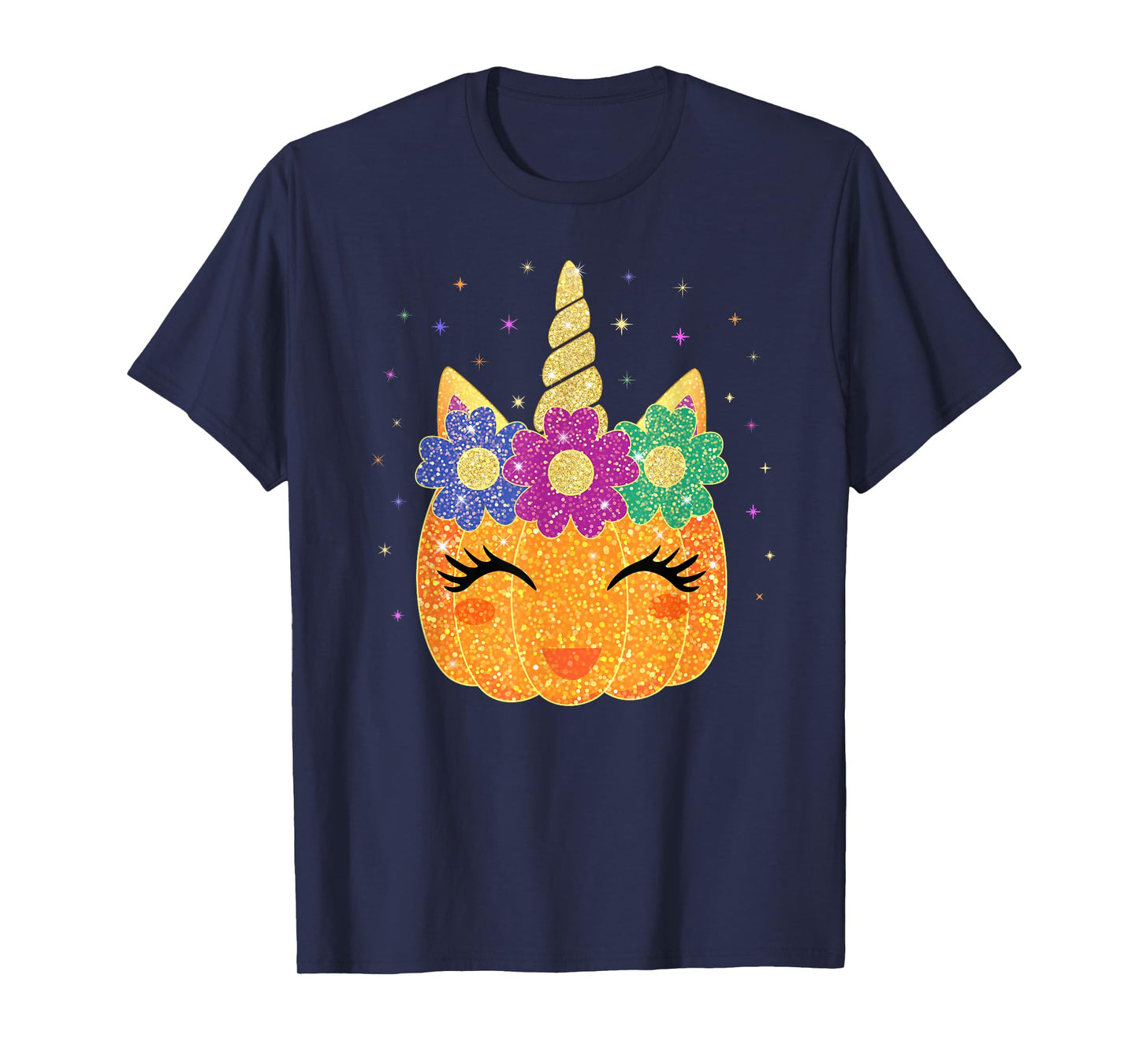 Unicorn Pumpkin Halloween Thanksgiving Girls Kids T-Shirt