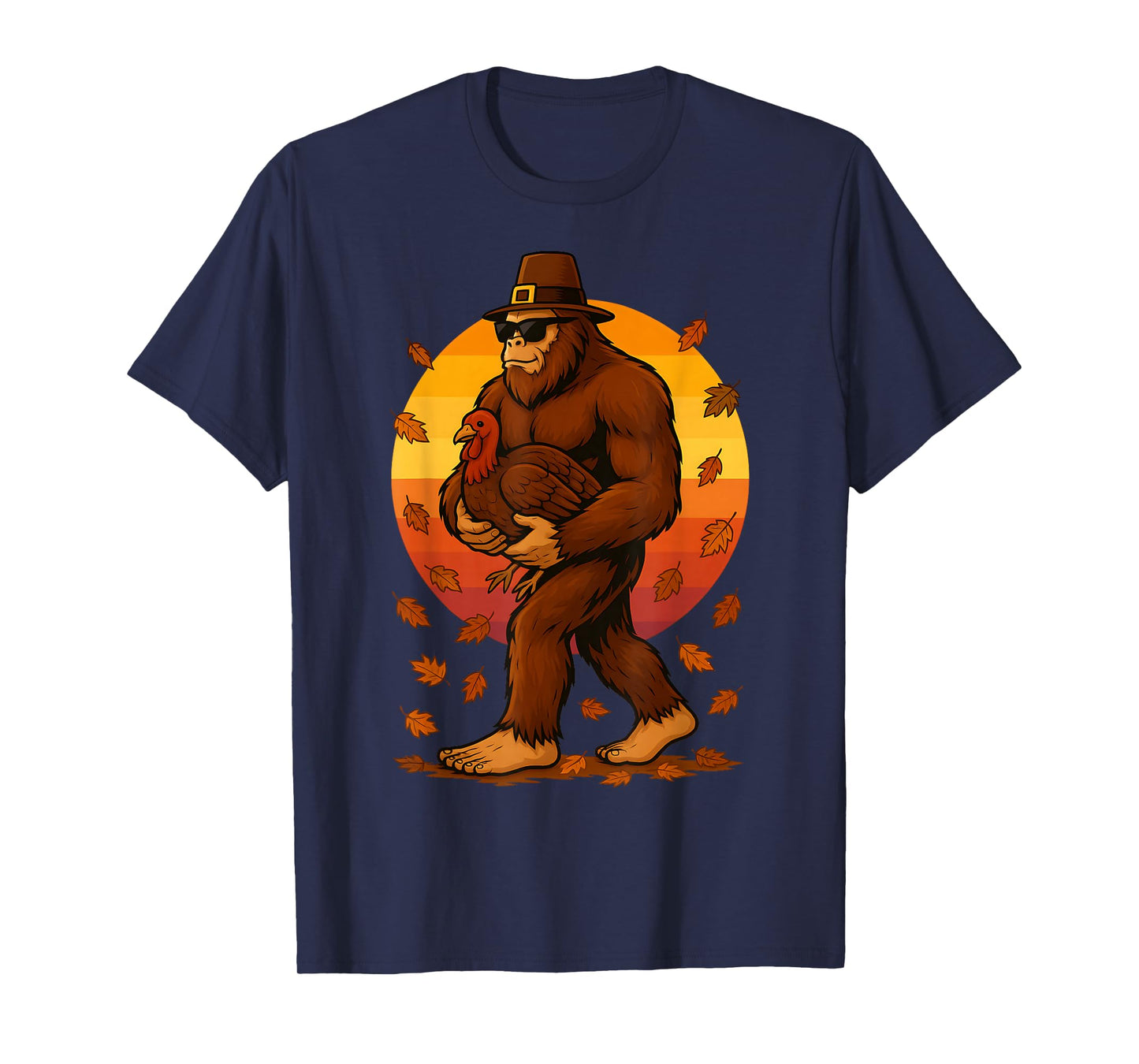 Vintage Bigfoot Pilgrim Turkey Thanksgiving Day Boys Men T-Shirt