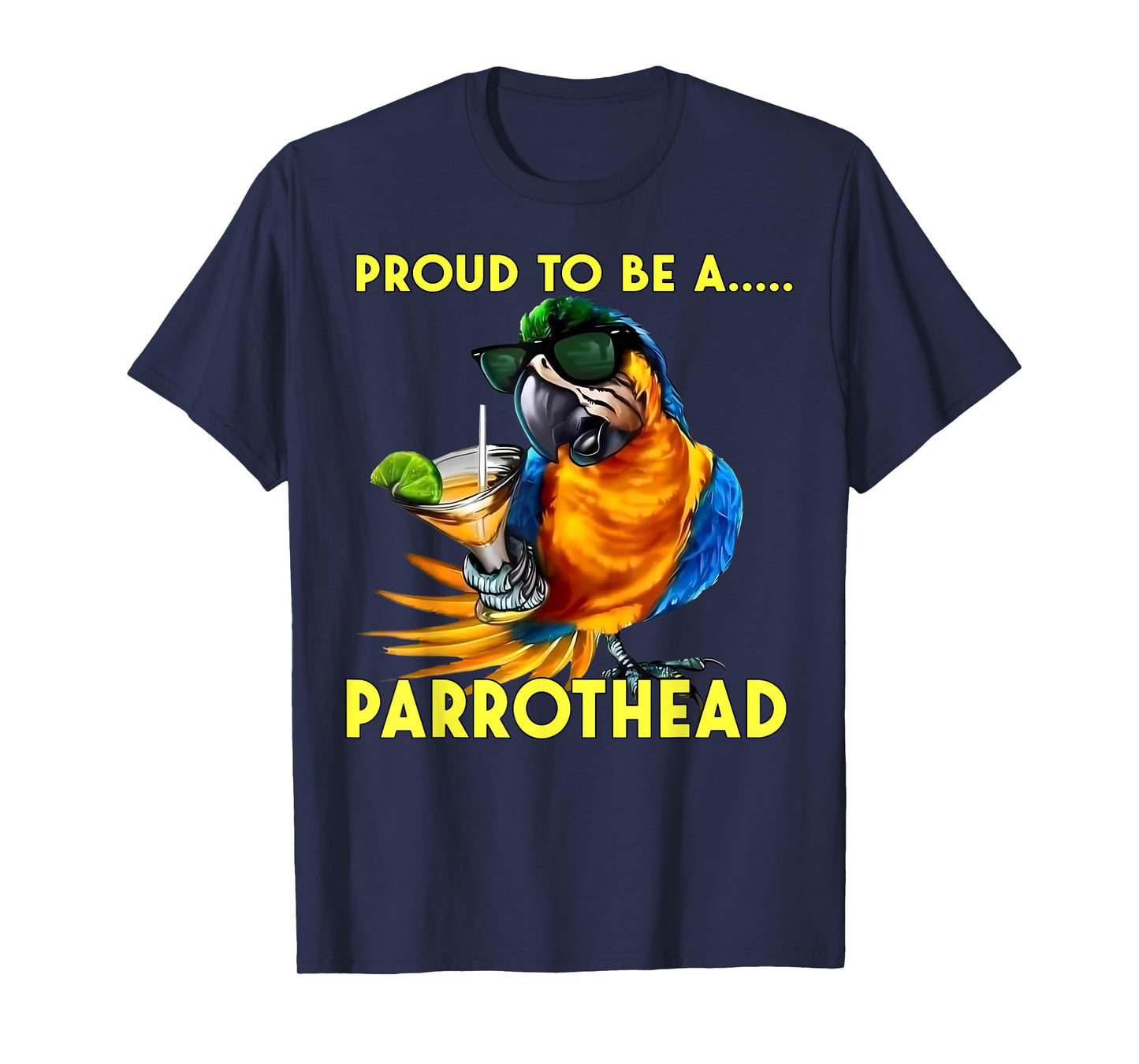 Proud To Be A Parrothead Funny Parrot Drinking Margarita T-Shirt